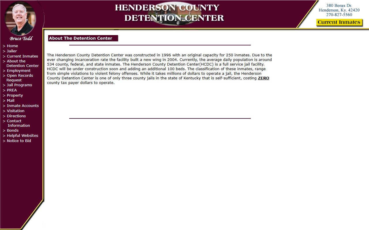Henderson County Detention Center facility history and inmate population page