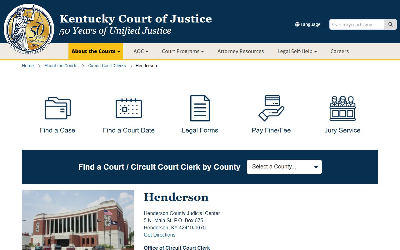 Kentucky Court of Justice Henderson County court contact page